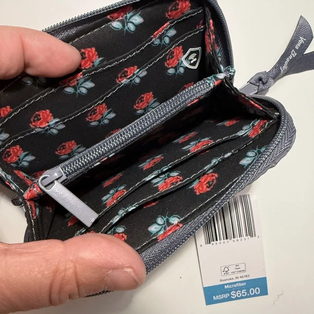 Vera Bradley RFID‎ Small Zip-Around Wallet Carbon Gray Microfiber 39334-I58 NWT - Picture 5 of 7